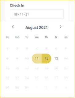 screenshot of Check On date picker on Camp Booking Portal