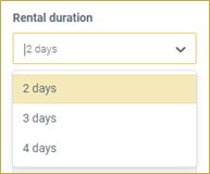 screenshot of Rental Duration drop-down on Camp Booking Portal